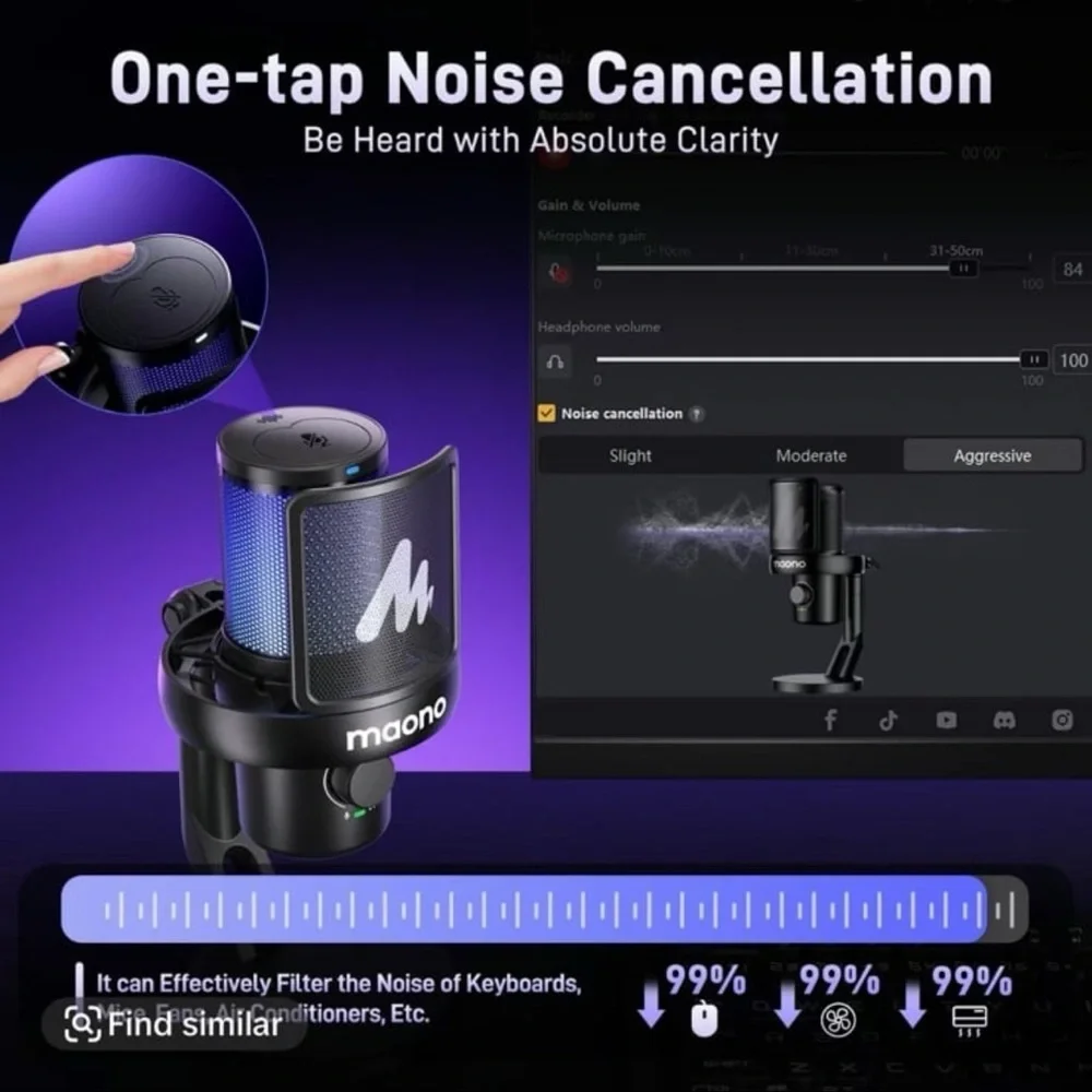 Black Wireless Desktop RGB Gaming Microphone